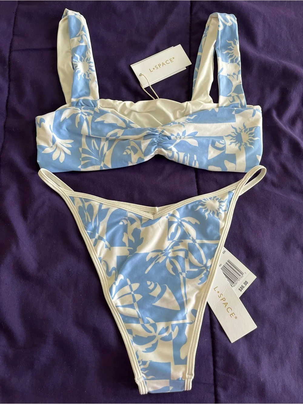 L*Space Bikini Set Marlee Bikini Top & Pixie Bikini Bottom Size Large Blue/White